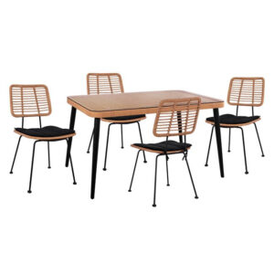 ΣΕΤ 5ΤΜΧ WICKER ΜΕ ΤΡΑΠΕΖΙ 140X80Χ78Υ ΜΠΕΖ & ΜΑΥΡΟ ΧΡΩΜΑ