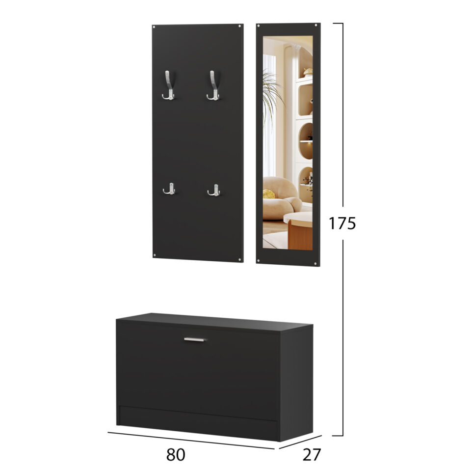ΣΕΤ ΕΙΣΟΔΟΥ ΜΕ ΚΑΘΡΕΠΤΗ ΜΕΛΑΜΙΝΗ ΣΕ WENGE 80x27x175Υεκ