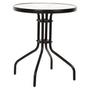 ΤΡΑΠΕΖΙ ΜΕΤΑΛΛΙΚΟ ΜΑΥΡΟ ΜΕ ΓΥΑΛΙΝΗ ΕΠΙΦΑΝΕΙΑ Φ60x68Υεκ.