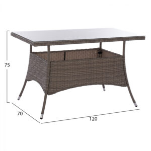 ΤΡΑΠΕΖΙ ΜΕΤΑΛΛΙΚΟ RATTAN ΓΚΡΙ 120x70x75Υ εκ.