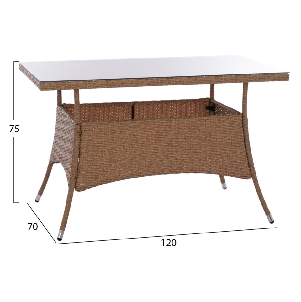 ΤΡΑΠΕΖΙ ΜΕΤΑΛΛΙΚΟ RATTAN ΜΠΕΖ ΚΑΦΕ 120x70x75Υ εκ.