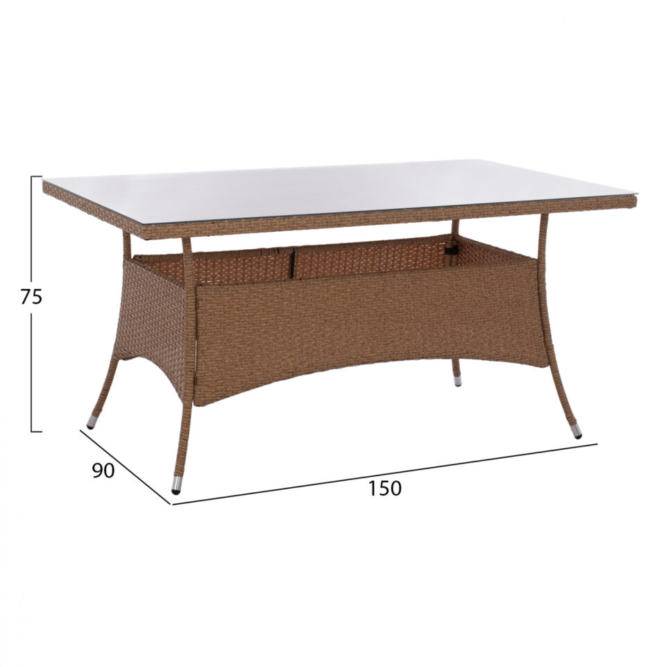ΤΡΑΠΕΖΙ ΜΕΤΑΛΛΙΚΟ RATTAN ΜΠΕΖ ΚΑΦΕ 150x90x75 εκ.