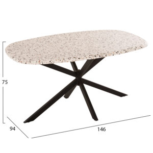 ΤΡΑΠΕΖΙ ΟΒΑΛ ΜΕ WERZALIT TERRAZZO-ΜΑΥΡΗ ΧΙΑΣΤΙ ΒΑΣΗ 146x94x75Υεκ