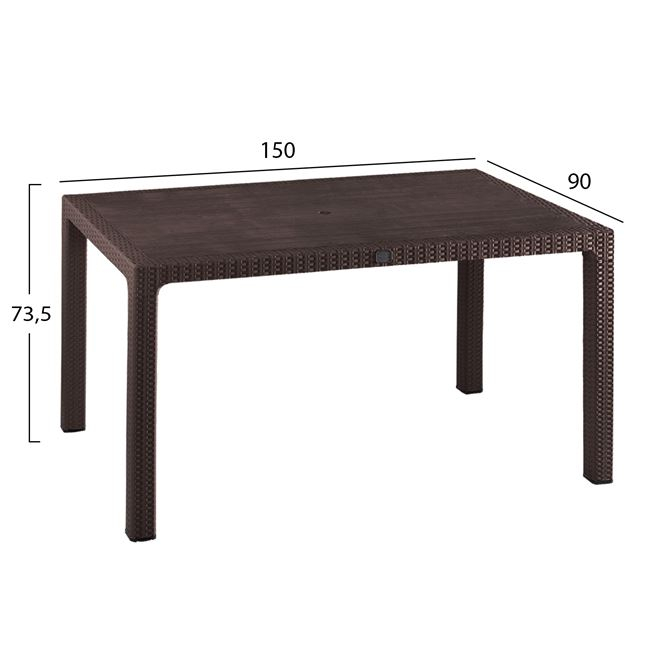 ΤΡΑΠΕΖΙ ΠΟΛΥΠΡΟΠΥΛΕΝΙΟΥ 150Χ90Χ73.5Υεκ.RATTAN ΚΑΦΕ ΜΕ UV PROTECTION