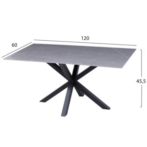 ΤΡΑΠΕΖΙ ΣΑΛΟΝΙΟΥ GREY MARBLE-ΜΑΥΡΗ ΜΕΤΑΛ.ΒΑΣΗ 120x60x45,5Yεκ.