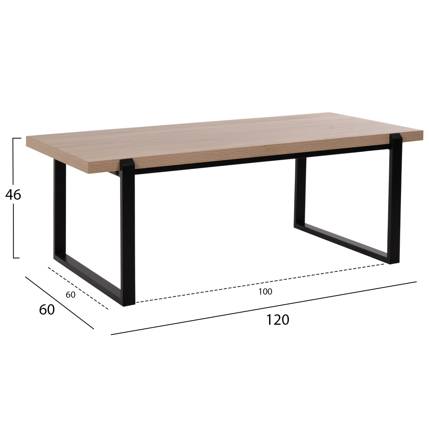 ΤΡΑΠΕΖΙ ΣΑΛΟΝΙΟΥ MDF SONOMA-ΜΑΥΡΗ ΜΕΤΑΛΛΙΚΗ ΒΑΣΗ 120x60X46Yεκ.