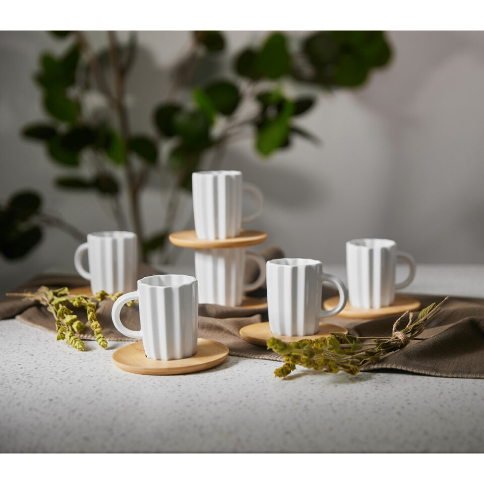 CACTUS ΚΟΥΠΑ ESPRESSO SET 6ΤΜΧ 27x22x6 ΠΟΡΣΕΛΑΝΗ ΛΕΥΚΟ ΦΥΣΙΚΟ BAMBOO