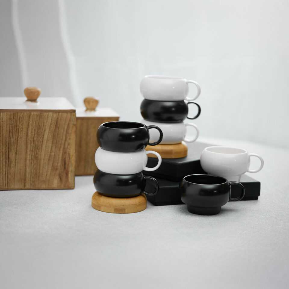 CURVE ΚΟΥΠΑ SET 4ΤΜΧ 12x10x19 ΠΟΡΣΕΛΑΝΗ ΛΕΥΚΟ ΦΥΣΙΚΟ BAMBOO