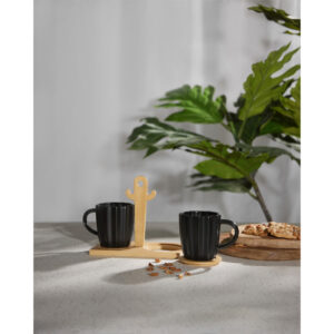 CACTUS ΚΟΥΠΑ ESPRESSO SET 2ΤΜΧ 20x12x17 ΠΟΡΣΕΛΑΝΗ ΜΑΥΡΟ ΦΥΣΙΚΟ BAMBOO