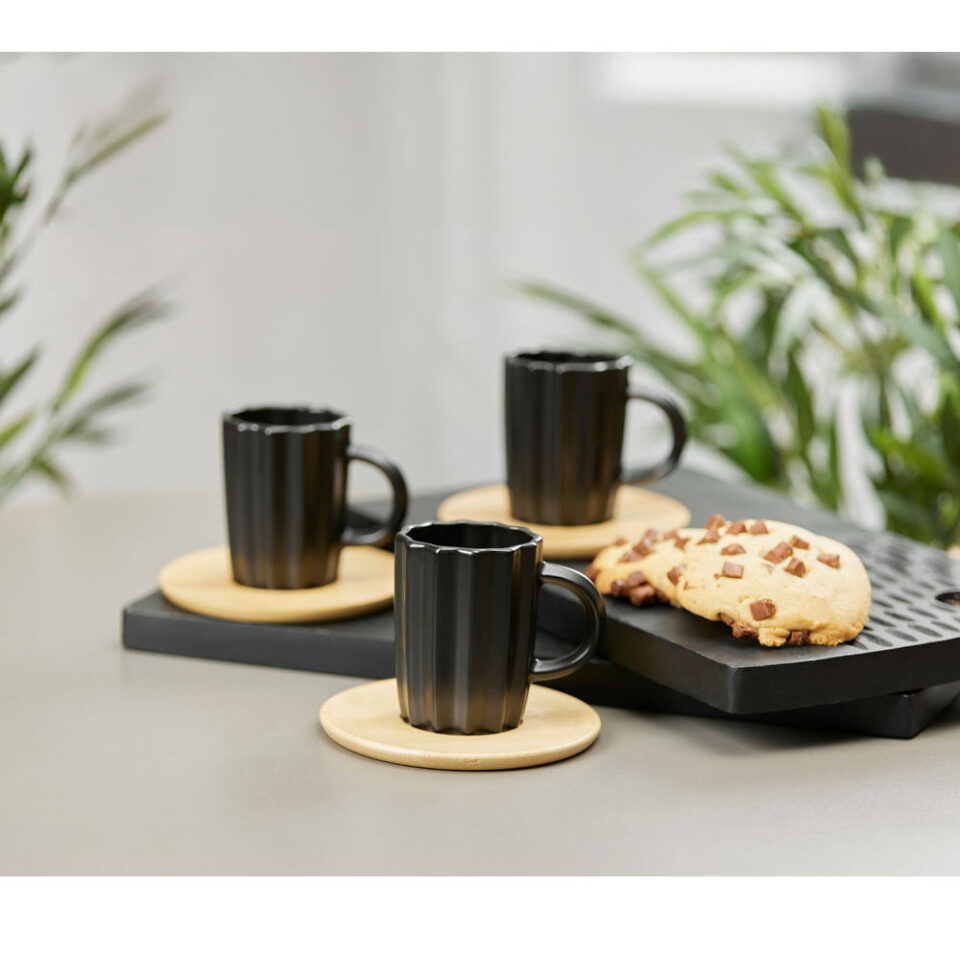 CACTUS ΚΟΥΠΑ ESPRESSO SET 6ΤΜΧ 32x28x7 ΠΟΡΣΕΛΑΝΗ ΜΑΥΡΟ ΦΥΣΙΚΟ BAMBOO