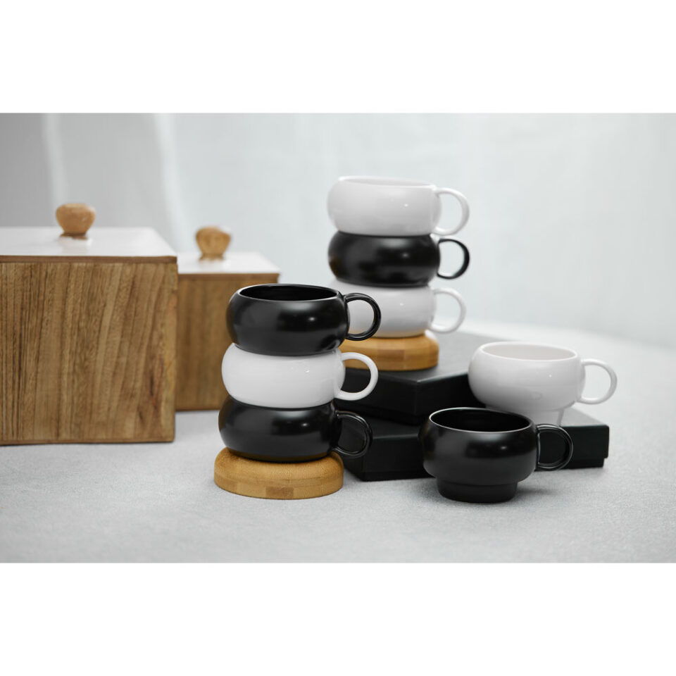 CURVE ΚΟΥΠΑ SET 4ΤΜΧ 12x10x19 ΠΟΡΣΕΛΑΝΗ ΜΑΥΡΟ ΦΥΣΙΚΟ BAMBOO