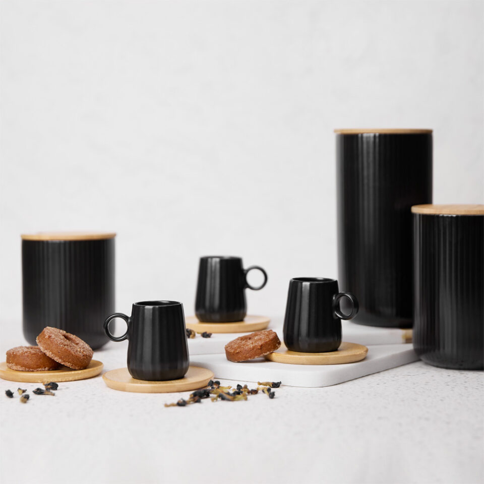 RIPPLE ΚΟΥΠΑ ESPRESSO SET 6ΤΜΧ 26x23x6 ΠΟΡΣΕΛΑΝΗ ΜΑΥΡΟ ΦΥΣΙΚΟ BAMBOO