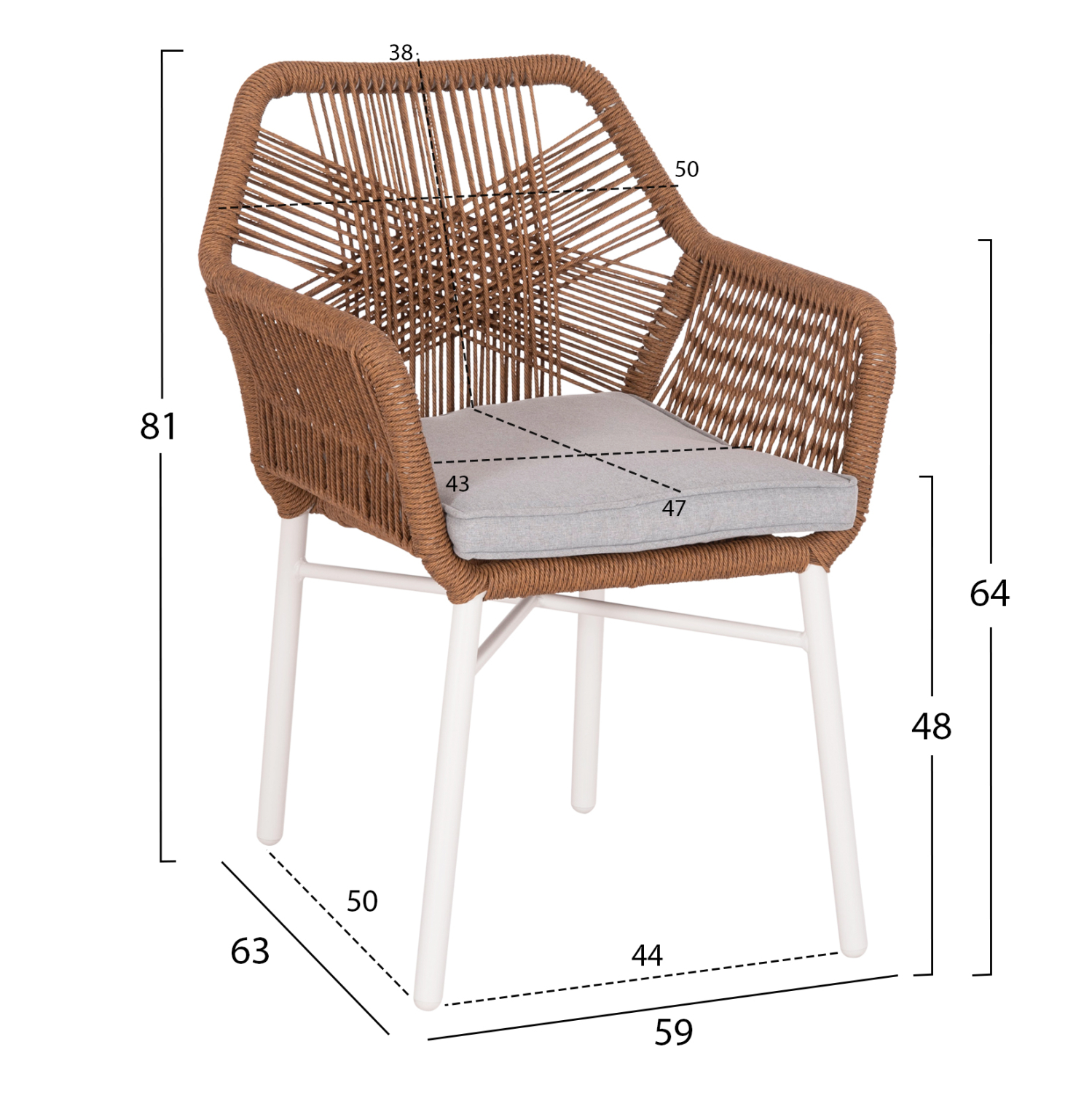 ΠΟΛΥΘΡΟΝΑ TOPIN ΑΛΟΥΜΙΝΙΟ ΛΕΥΚΟ-P.E. RATTAN ΜΠΕΖ 59x63x81Υεκ