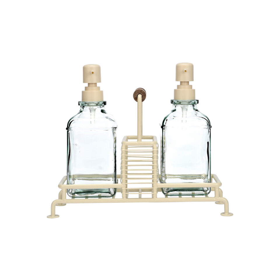 ΔΟΧΕΙΑ ΥΓΡΟΥ ΠΙΑΤΩΝ ALLURE 2x300ml ΜΕ ΜΕΤΑΛΛΙΚΗ ΒΑΣΗ & ΘΗΚΗ ΓΙΑ ΣΦΟΥΓΓΑΡΙ IVORY