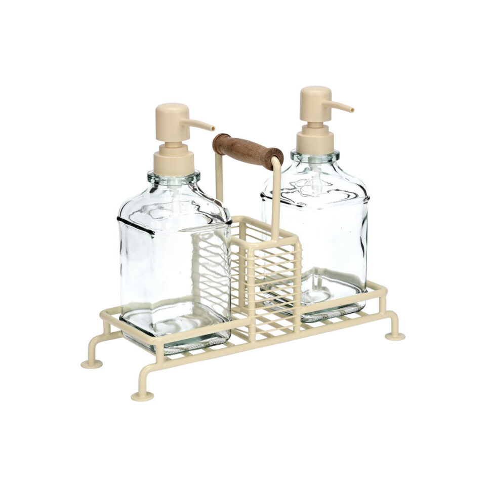 ΔΟΧΕΙΑ ΥΓΡΟΥ ΠΙΑΤΩΝ ALLURE 2x300ml ΜΕ ΜΕΤΑΛΛΙΚΗ ΒΑΣΗ & ΘΗΚΗ ΓΙΑ ΣΦΟΥΓΓΑΡΙ IVORY