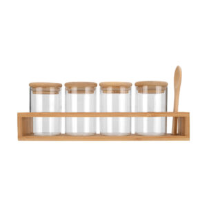 ΔΟΧΕΙΑ ΜΠΑΧΑΡΙΚΩΝ ΓΥΑΛΙΝΑ ΣΕΤ 5 ΤΕΜ 27x6.5x12.5cm ΜΕ ΒΑΣΗ BAMBOO ΚΑΙ ΚΟΥΤΑΛΙ