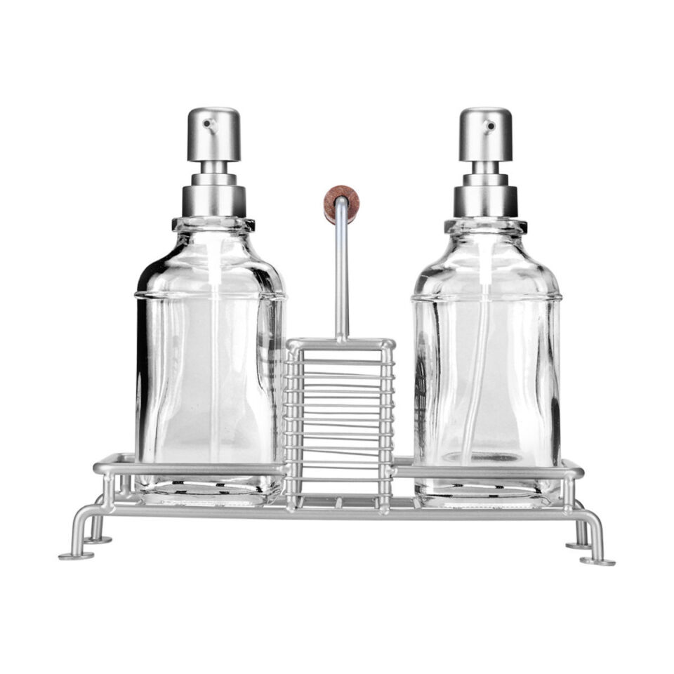 ΔΟΧΕΙΑ ΥΓΡΟΥ ΠΙΑΤΩΝ ALLURE 2x300ml ΜΕ ΜΕΤΑΛΛΙΚΗ ΒΑΣΗ & ΘΗΚΗ ΓΙΑ ΣΦΟΥΓΓΑΡΙ ΑΣΗΜΙ