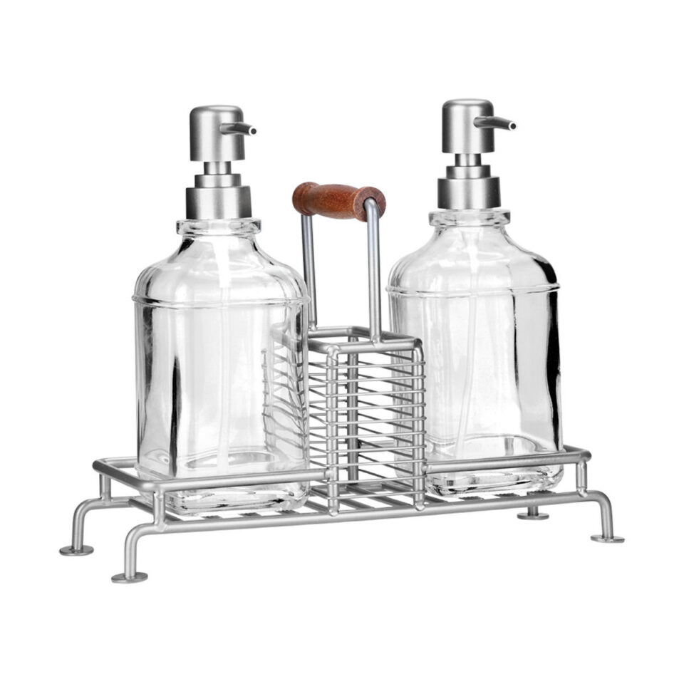 ΔΟΧΕΙΑ ΥΓΡΟΥ ΠΙΑΤΩΝ ALLURE 2x300ml ΜΕ ΜΕΤΑΛΛΙΚΗ ΒΑΣΗ & ΘΗΚΗ ΓΙΑ ΣΦΟΥΓΓΑΡΙ ΑΣΗΜΙ