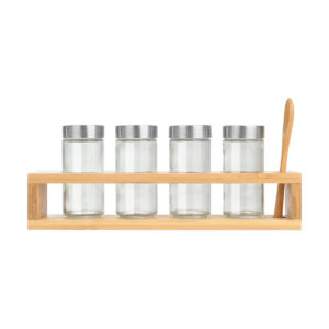 ΔΟΧΕΙΑ ΜΠΑΧΑΡΙΚΩΝ BAMBOO ESSENTIALS ΓΥΑΛΙΝΑ ΣΕΤ 6 ΤΕΜ ΜΕ ΜΕΤΑΛΛΙΚΟ ΚΑΠΑΚΙ & ΒΑΣΗ BAMBOO ΜΕ ΚΟΥ