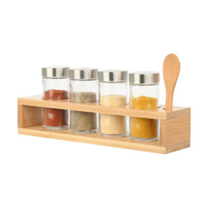 ΔΟΧΕΙΑ ΜΠΑΧΑΡΙΚΩΝ BAMBOO ESSENTIALS ΓΥΑΛΙΝΑ ΣΕΤ 6 ΤΕΜ ΜΕ ΜΕΤΑΛΛΙΚΟ ΚΑΠΑΚΙ & ΒΑΣΗ BAMBOO ΜΕ ΚΟΥ