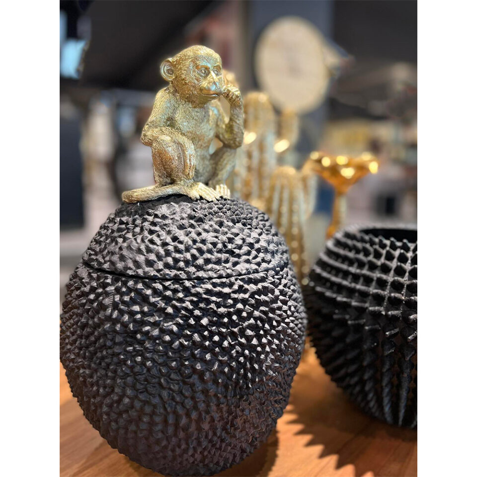 MACACO ΔΙΑΚΟΣΜΗΤΙΚΟ ΔΟΧΕΙΟ ΑΠΟΘΗΚΕΥΣΗΣ 25x25x39 POLYRESIN ΜΑΥΡΟ ΧΡΥΣΟ