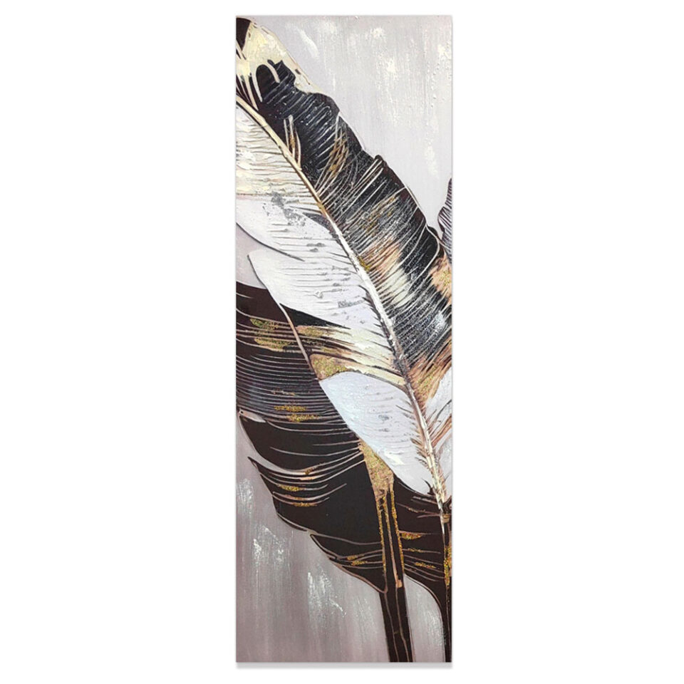 ΠΙΝΑΚΑΣ ΕΛΑΙΟΓΡΑΦΙΑ ΣΕ ΤΥΠΩΜΕΝΟ ΚΑΜΒΑ ΣΧΕΔΙΟ ΦΥΛΛΑ ΜΕ ΧΡΥΣΕΣ ΛΕΠΤΟΜΕΡΕΙΕΣ 30x90εκ.