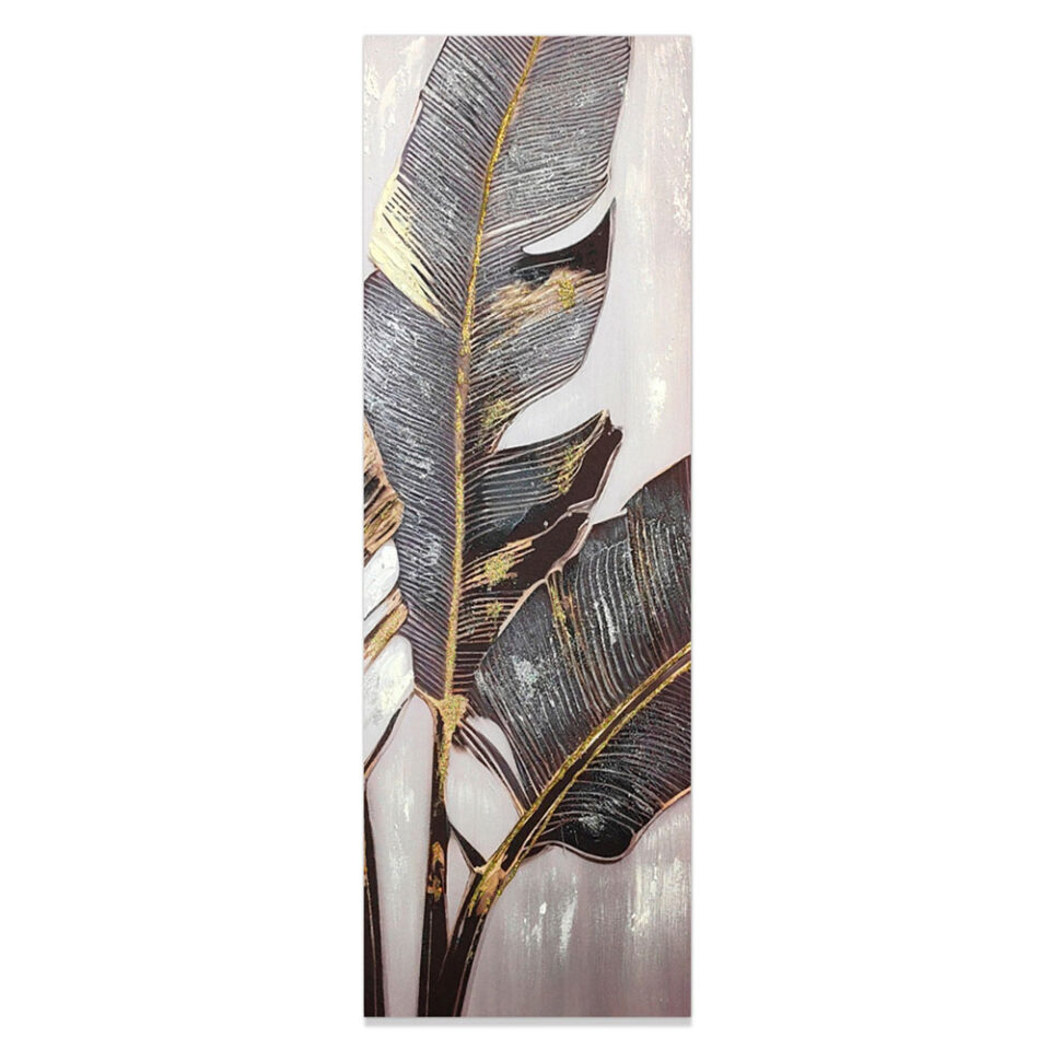 ΠΙΝΑΚΑΣ ΕΛΑΙΟΓΡΑΦΙΑ ΣΕ ΤΥΠΩΜΕΝΟ ΚΑΜΒΑ ΣΧΕΔΙΟ ΦΥΛΛΑ ΜΕ ΧΡΥΣΕΣ ΛΕΠΤΟΜΕΡΕΙΕΣ 30x90εκ.