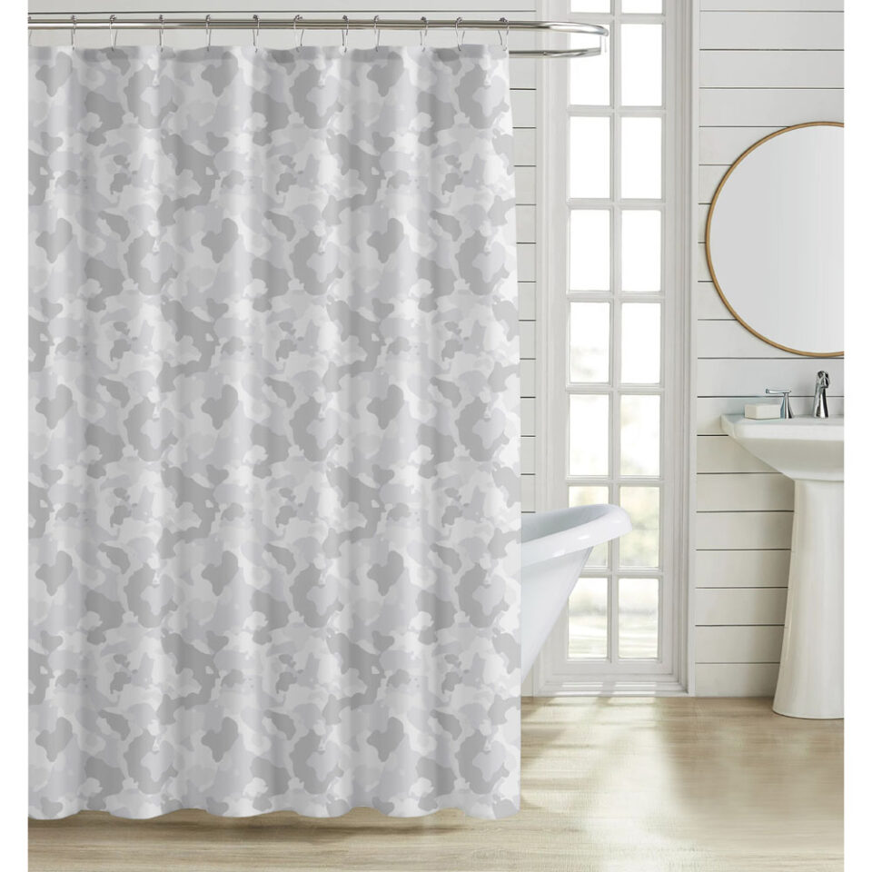 ΚΟΥΡΤΙΝΑ ΜΠΑΝΙΟΥ ΠΟΛΥΕΣΤΕΡΙΚΗ 180x200εκ 90gsm ΜΕ 12 ΚΡΙΚΟΥΣ ΑΦΗΡΗΜΕΝΟ ΜΟΤΙΒΟ ΣΕ ΓΚΡΙ ΧΡΩΜΑ