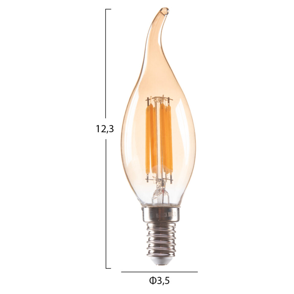 ΛΑΜΠΤΗΡΑΣ ΣΤΥΛ ΦΛΟΓΑ LED FILAMENT 6W E14 3000K GOLD DIMMABLE