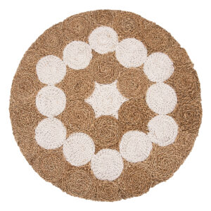 ΤΡΑΠΕΖΙ ΣΑΛΟΝΙΟΥ ΞΥΛΟ ΤΕΑΚ ΚΑΙ SEAGRASS ΣΕ ΦΥΣΙΚΟ & ΛΕΥΚΟ Φ81x45Υεκ.