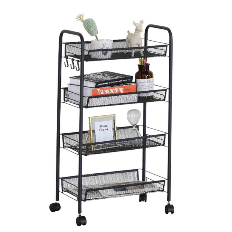 ΤΡΟΛΕΪ ΑΠΟΘΗΚΕΥΣΗΣ ΜΕΤΑΛΛΙΚΟ ΜΕ 4 ΚΑΛΑΘΙΑ ΚΑΙ 3 ΓΑΝΤΖΟΥΣ ΣΕ ΜΑΥΡΟ ΜΑΤ ΧΡΩΜΑ 44x26x85εκ.