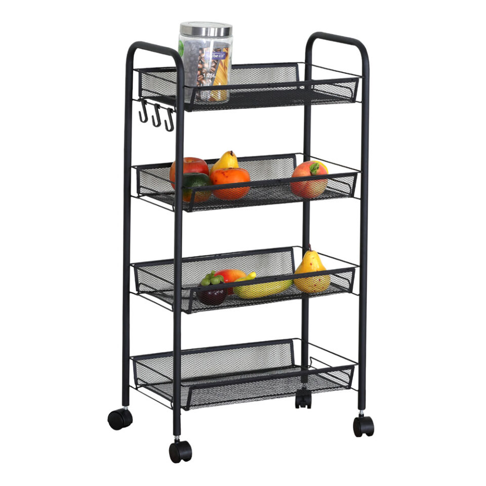 ΤΡΟΛΕΪ ΑΠΟΘΗΚΕΥΣΗΣ ΜΕΤΑΛΛΙΚΟ ΜΕ 4 ΚΑΛΑΘΙΑ ΚΑΙ 3 ΓΑΝΤΖΟΥΣ ΣΕ ΜΑΥΡΟ ΜΑΤ ΧΡΩΜΑ 44x26x85εκ.