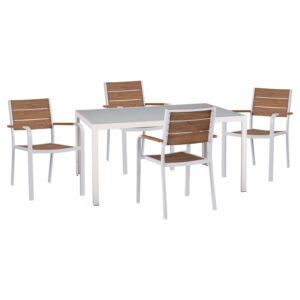 ΣΕΤ ΤΡΑΠΕΖΑΡΙΑΣ 5ΤΜΧ ΤΡΑΠ. 150Χ90 & ΠΟΛ/ΝΕΣ ΑΛΟΥΜΙΝΙΟΥ ΜΕ POLYWOOD ΛΕΥΚΕΣ