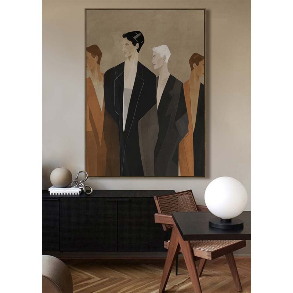 HUMAN FLOW ΠΙΝΑΚΑΣ ΔΙΑΚΟΣΜΗΤΙΚΟΣ ΜΕ ΚΟΡΝΙΖΑ 80x120x4 ΚΑΜΒΑΣ ΚΑΦΕ ΜΠΕΖ PP ΜΑΥΡΟ