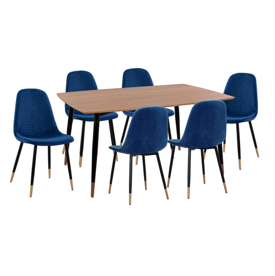 ΣΕΤ ΤΡΑΠΕΖΑΡΙΑΣ 7ΤΜΧ MDF TOP-ΒΕΛΟΥΔΟ ΜΠΛΕ & ΜΕΤΑΛΛΟ ΜΑΥΡΟ