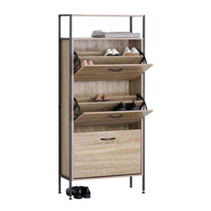 ΠΑΠΟΥΤΣΟΘΗΚΗ ΤΡΙΠΛΗ ΞΥΛΙΝΗ ΜΕ ΜΑΥΡΟ ΜΕΤΑΛΛΙΚΟ ΣΚΕΛΕΤΟ 60x24x141εκ.