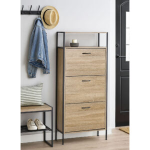 ΠΑΠΟΥΤΣΟΘΗΚΗ ΤΡΙΠΛΗ ΞΥΛΙΝΗ ΜΕ ΜΑΥΡΟ ΜΕΤΑΛΛΙΚΟ ΣΚΕΛΕΤΟ 60x24x141εκ.