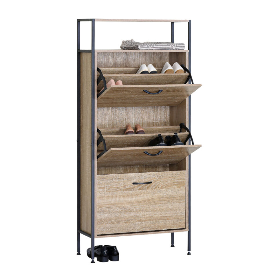 ΠΑΠΟΥΤΣΟΘΗΚΗ ΤΡΙΠΛΗ ΞΥΛΙΝΗ ΜΕ ΜΑΥΡΟ ΜΕΤΑΛΛΙΚΟ ΣΚΕΛΕΤΟ 60x24x141εκ.