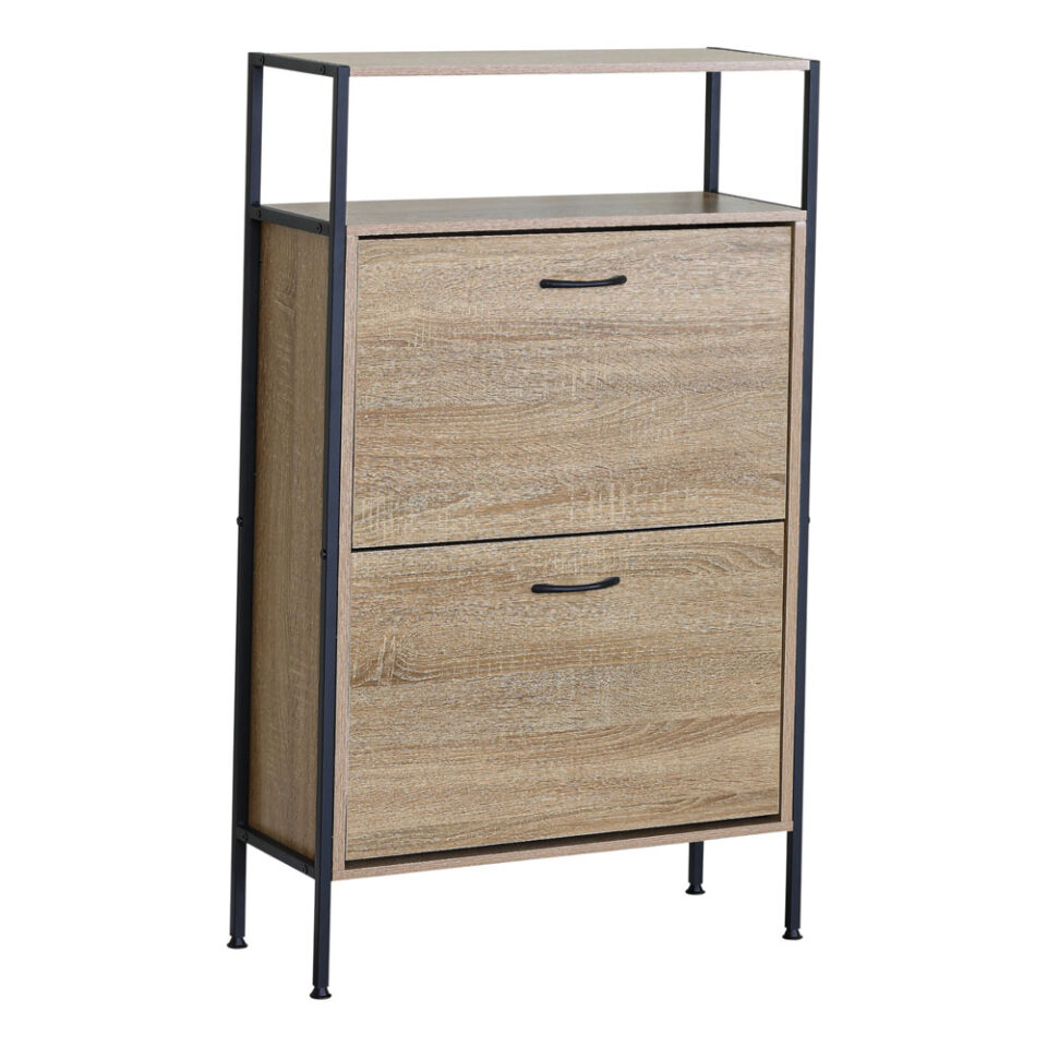 ΠΑΠΟΥΤΣΟΘΗΚΗ ΔΙΠΛΗ ΞΥΛΙΝΗ ΜΕ ΜΑΥΡΟ ΜΕΤΑΛΛΙΚΟ ΣΚΕΛΕΤΟ 60x24x105εκ.