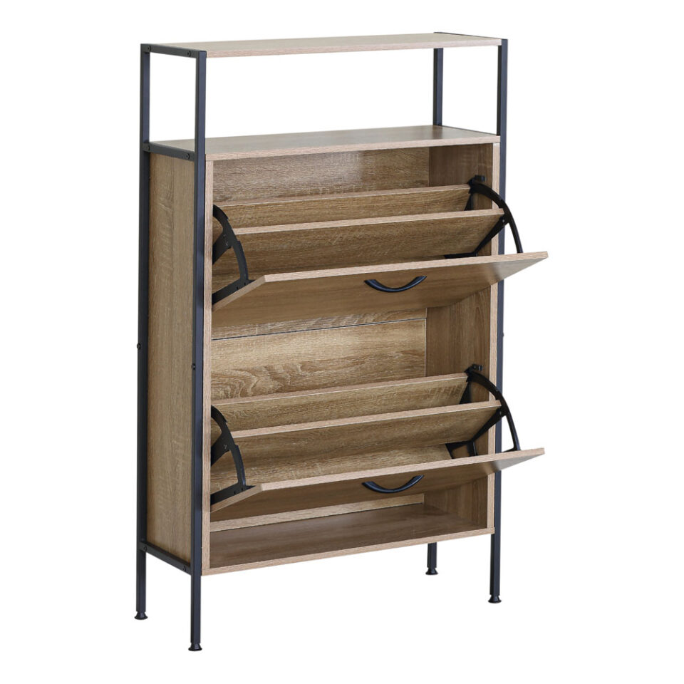 ΠΑΠΟΥΤΣΟΘΗΚΗ ΔΙΠΛΗ ΞΥΛΙΝΗ ΜΕ ΜΑΥΡΟ ΜΕΤΑΛΛΙΚΟ ΣΚΕΛΕΤΟ 60x24x105εκ.