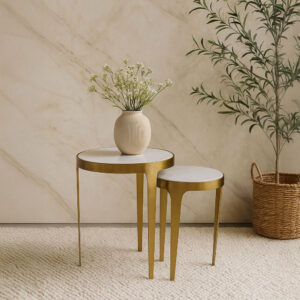 STICKS SIDE TABLE SET 2ΤΕΜ ΛΕΥΚΟ ΧΡΥΣΟ 37x37x54.5cm