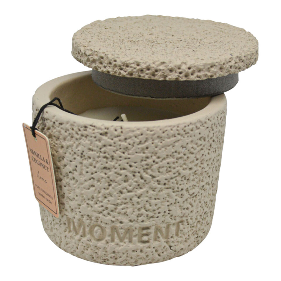 ΑΡΩΜΑΤΙΚΟ ΚΕΡΙ VANILLA & COCONUT ΣΕ ΤΣΙΜΕΝΤΕΝΙΟ ΔΟΧΕΙΟ ΜΕ ΚΑΠΑΚΙ 8,8x8,8x8,4εκ.