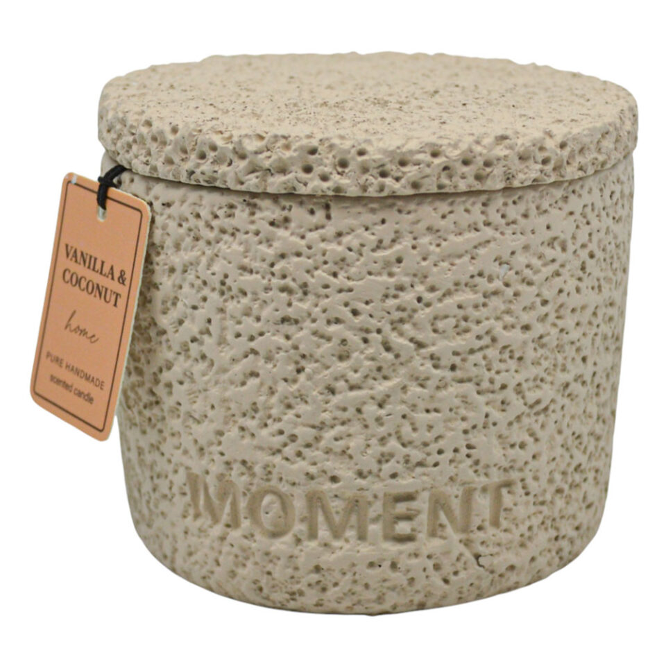 ΑΡΩΜΑΤΙΚΟ ΚΕΡΙ VANILLA & COCONUT ΣΕ ΤΣΙΜΕΝΤΕΝΙΟ ΔΟΧΕΙΟ ΜΕ ΚΑΠΑΚΙ 8,8x8,8x8,4εκ.