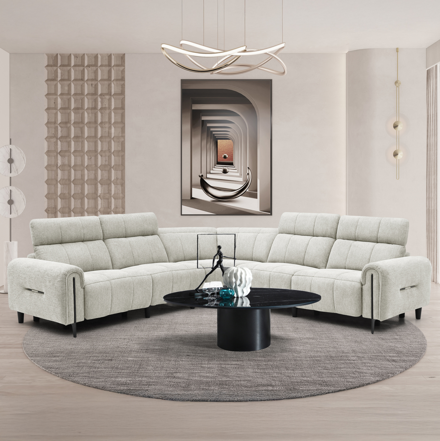 ΓΩΝΙΑΚΟΣ ΚΑΝΑΠΕΣ ΜΕ RECLINE ORACLE ΜΠΕΖ ΥΦΑΣΜΑ 260x260x90(κάθισμα)x94Υεκ.