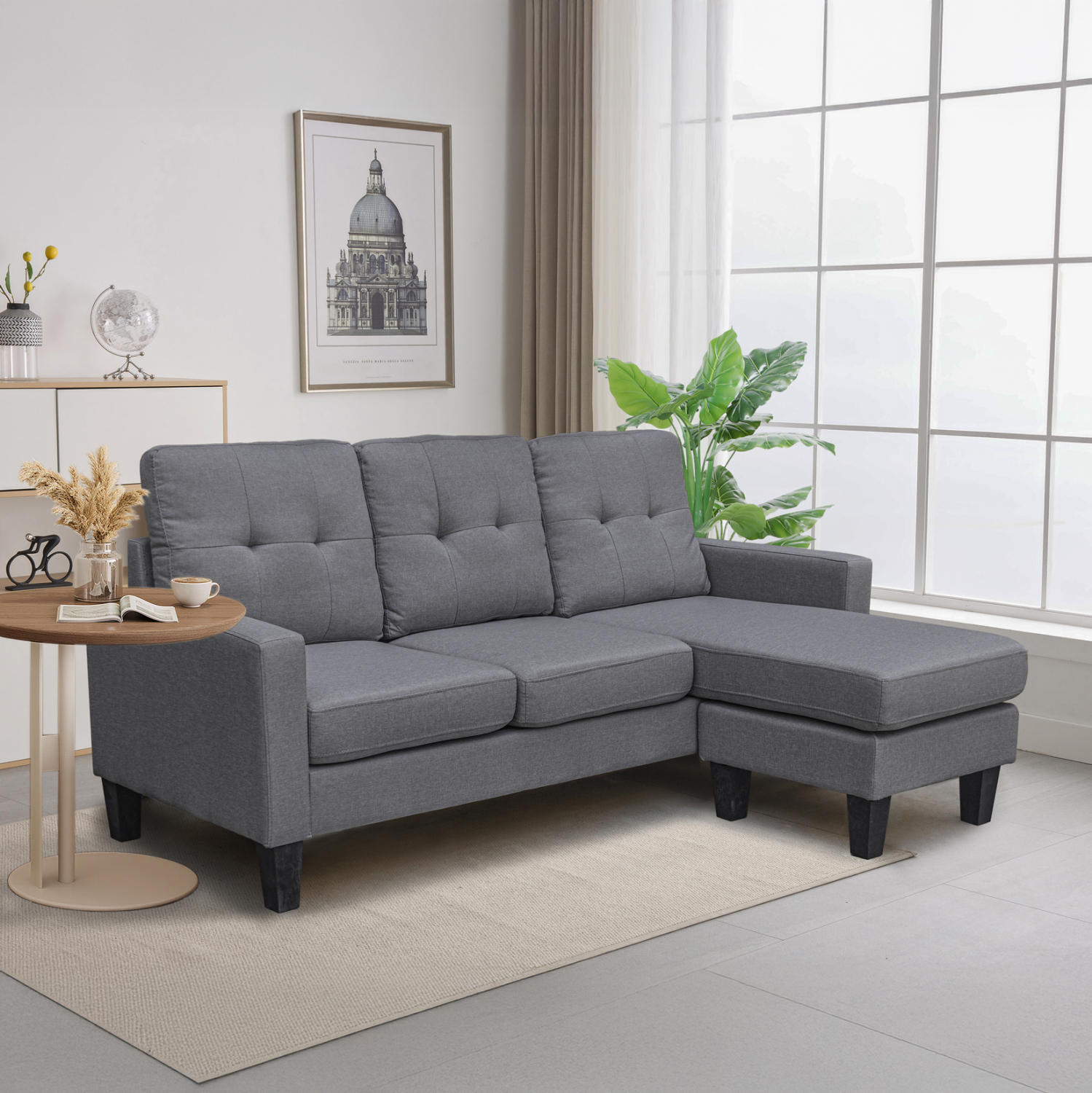 ΚΑΝΑΠΕΣ ΓΩΝΙΑ ΑΝΑΣΤΡΕΨΙΜΗ ΓΚΡΙ ΥΦΑΣΜΑ 184,5x129x86Yεκ.