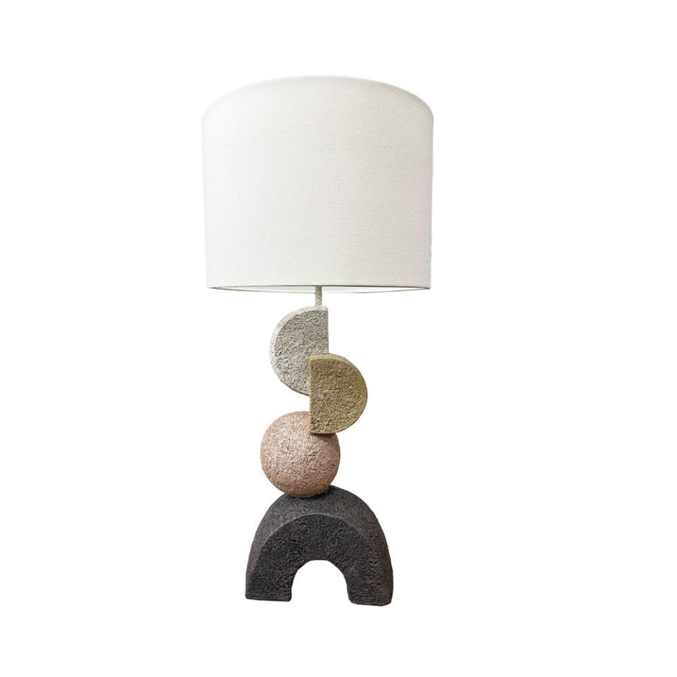 ZENSTONE B ΦΩΤΙΣΤΙΚΟ ΕΠΙΤΡΑΠΕΖΙΟ 30.5x30.5x63cm POLYRESIN ΠΟΛΥΧΡΩΜΟ ΥΦΑΣΜΑ ΛΕΥΚΟ