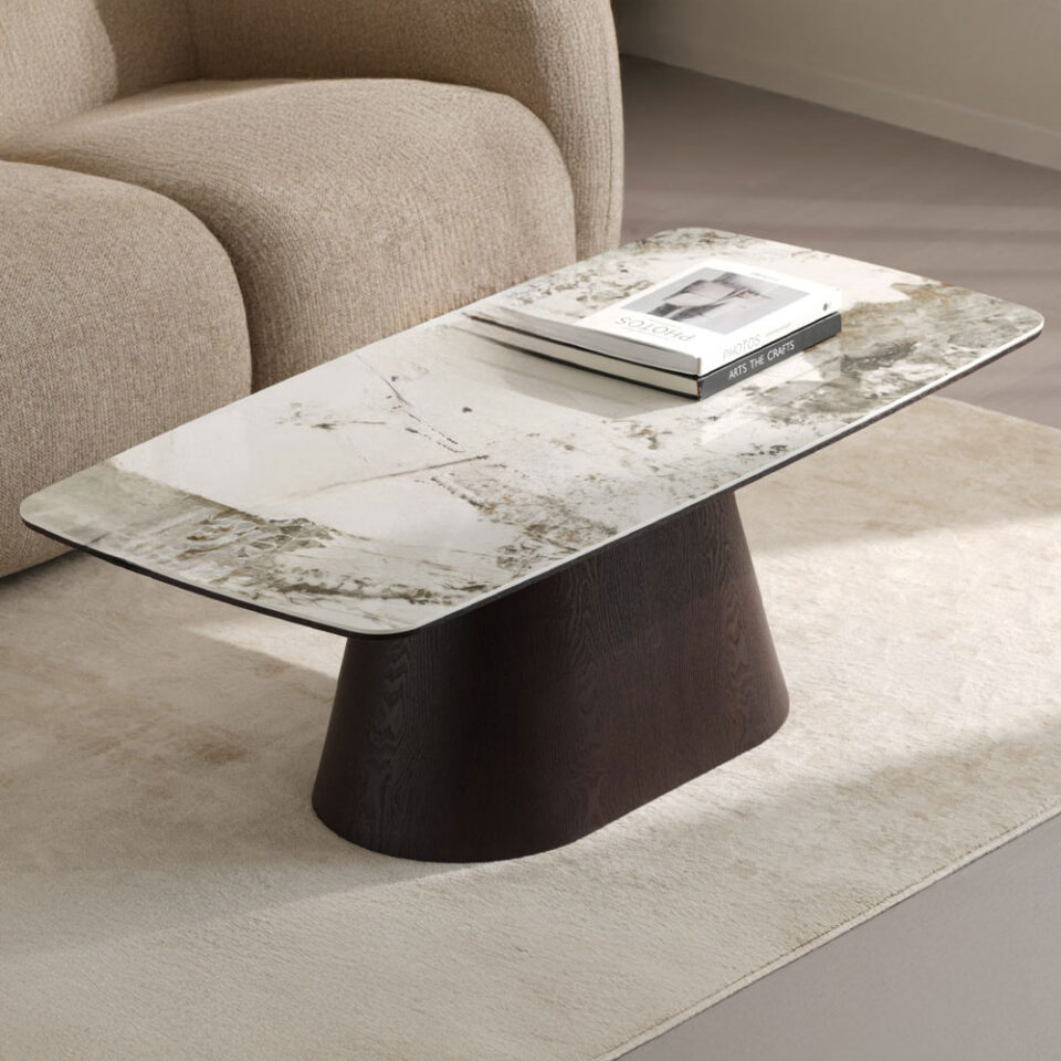 CANYON COFFEE TABLE ΚΑΦΕ BITTER ΛΕΥΚΟ ΜΕ ΟΨΗ ΜΑΡΜΑΡΟΥ 120x60x42cm