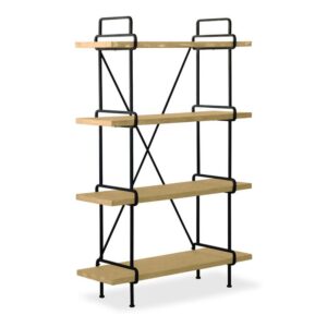 STAPLES ΒΙΒΛΙΟΘΗΚΗ 4ΡΑΦΙΑ WHITE WASHED ΜΑΥΡΟ 110x40x170.5cm