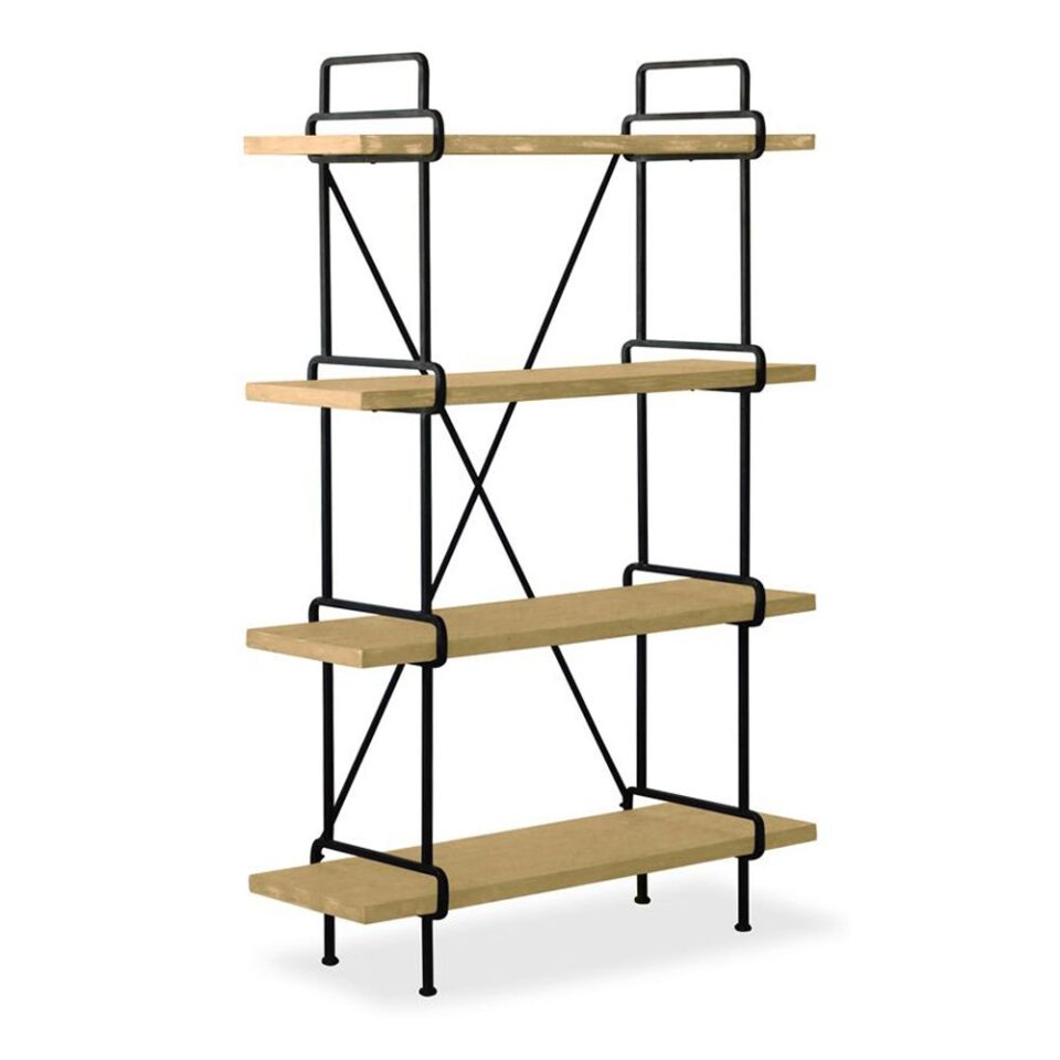 STAPLES ΒΙΒΛΙΟΘΗΚΗ 4ΡΑΦΙΑ WHITE WASHED ΜΑΥΡΟ 110x40x170.5cm