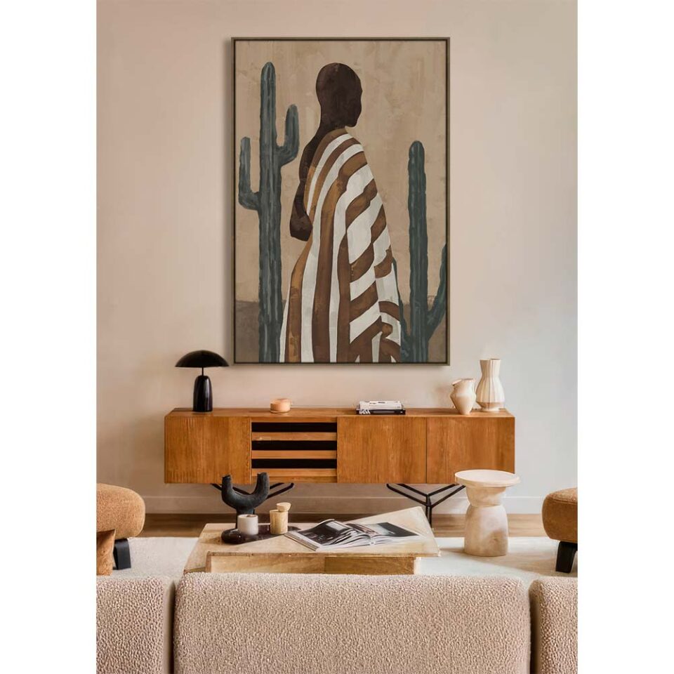 DESERT BLOOM ΠΙΝΑΚΑΣ ΔΙΑΚΟΣΜΗΤΙΚΟΣ ΜΕ ΚΟΡΝΙΖΑ 80x120x4cm ΚΑΜΒΑΣ ΚΑΦΕ ΜΠΕΖ PP